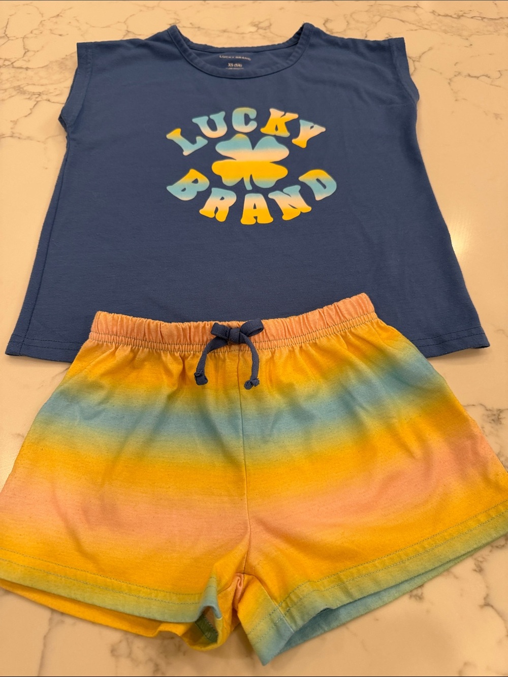 Lucky Brand pajamas Navy Blue Logo Tank with Yellow-Blue-Pink Ombre Shorts